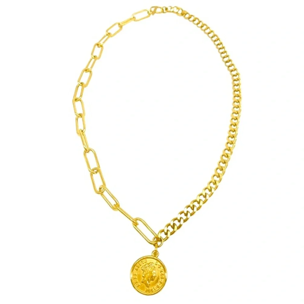 Adornia 14K Gold Plated Mixed Chain Coin Necklace - Picture 6 of 6